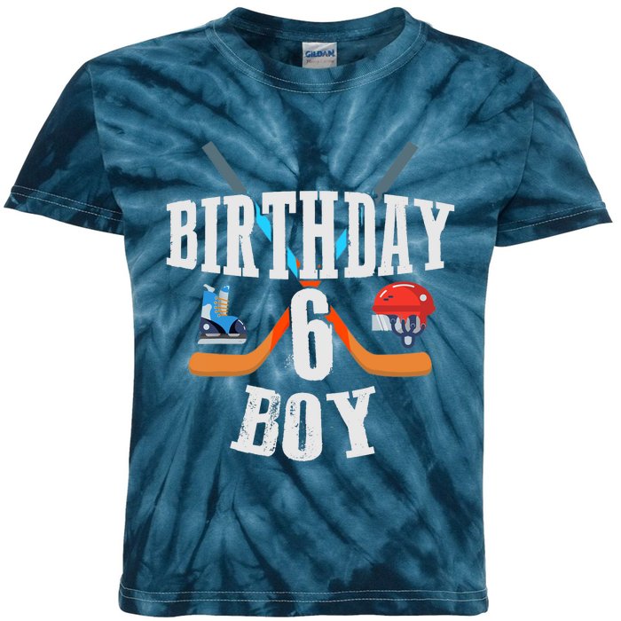 6th Birthday Boy Ice Hockey 6 Years Old Birthday Squad Party Kids Tie-Dye T-Shirt