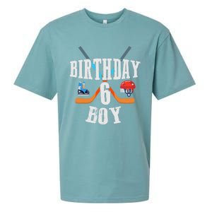 6th Birthday Boy Ice Hockey 6 Years Old Birthday Squad Party Sueded Cloud Jersey T-Shirt