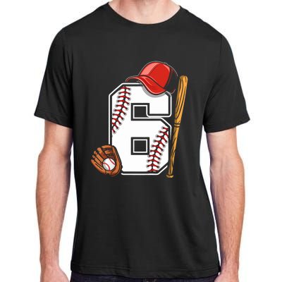  6th Birthday Baseball Boy Six 6 Years Old Adult ChromaSoft Performance T-Shirt