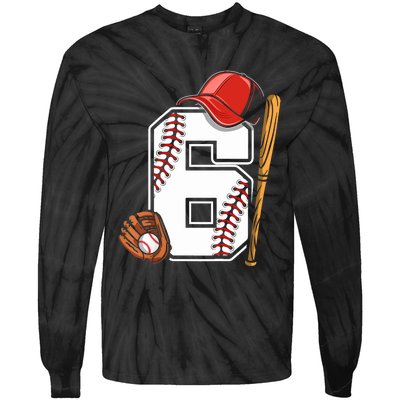  6th Birthday Baseball Boy Six 6 Years Old Tie-Dye Long Sleeve Shirt