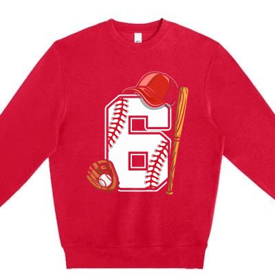  6th Birthday Baseball Boy Six 6 Years Old Premium Crewneck Sweatshirt