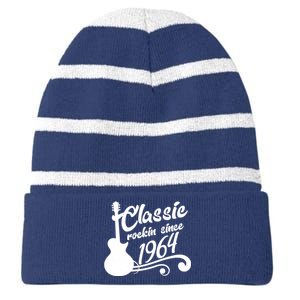 60th Birthday Classic Rockin Since 1964 Striped Beanie with Solid Band