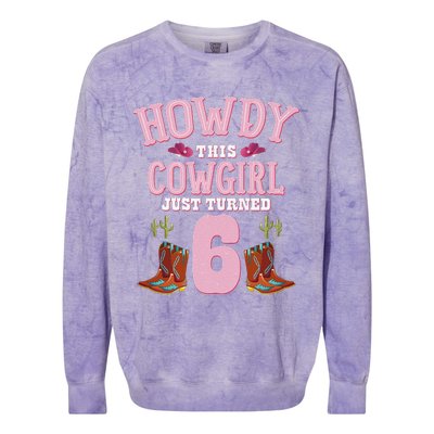 6th Birthday Cow Howdy Western Themed Birthday Colorblast Crewneck Sweatshirt