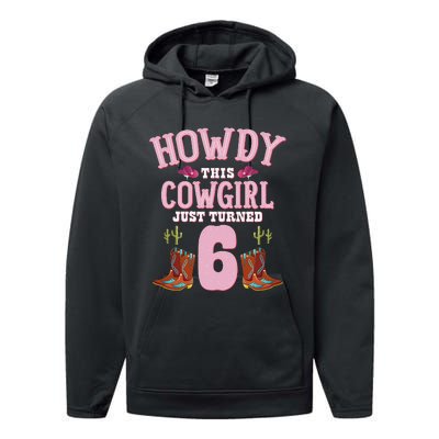 6th Birthday Cow Howdy Western Themed Birthday Performance Fleece Hoodie