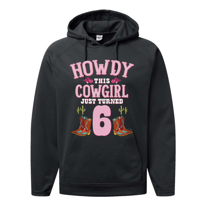 6th Birthday Cow Howdy Western Themed Birthday Performance Fleece Hoodie