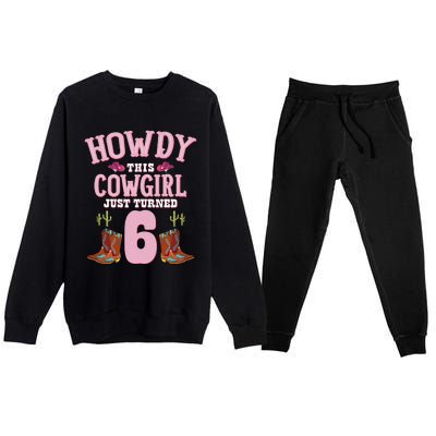 6th Birthday Cow Howdy Western Themed Birthday Premium Crewneck Sweatsuit Set