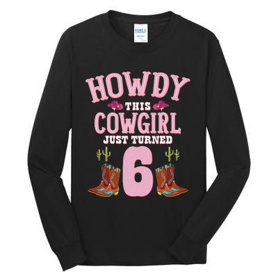 6th Birthday Cow Howdy Western Themed Birthday Tall Long Sleeve T-Shirt