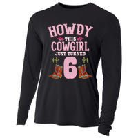 6th Birthday Cow Howdy Western Themed Birthday Cooling Performance Long Sleeve Crew