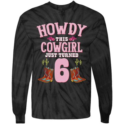 6th Birthday Cow Howdy Western Themed Birthday Tie-Dye Long Sleeve Shirt