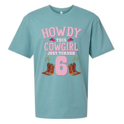 6th Birthday Cow Howdy Western Themed Birthday Sueded Cloud Jersey T-Shirt