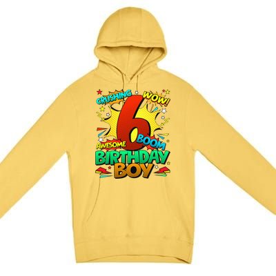 6th Birthday Comic Style 6 Year Old Gifts Premium Pullover Hoodie