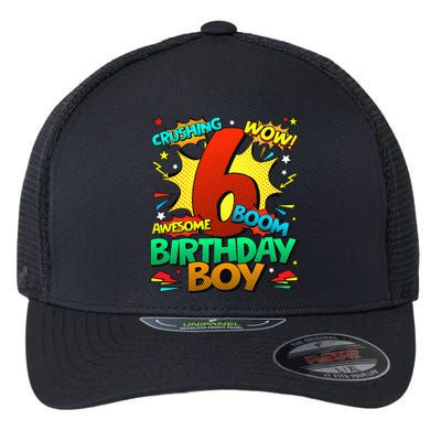 6th Birthday Comic Style 6 Year Old Gifts Flexfit Unipanel Trucker Cap