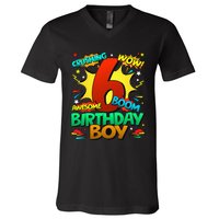 6th Birthday Comic Style 6 Year Old Gifts V-Neck T-Shirt