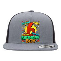 6th Birthday Comic Style 6 Year Old Gifts Flat Bill Trucker Hat