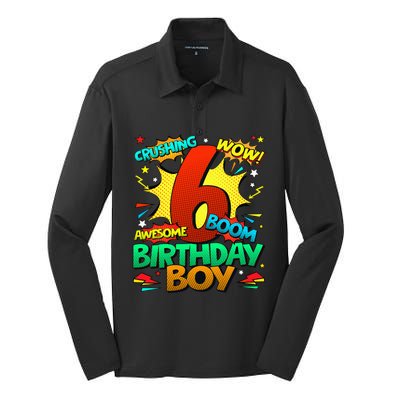 6th Birthday Comic Style 6 Year Old Gifts Silk Touch Performance Long Sleeve Polo