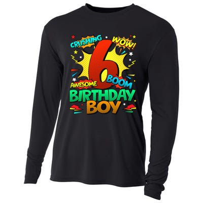 6th Birthday Comic Style 6 Year Old Gifts Cooling Performance Long Sleeve Crew