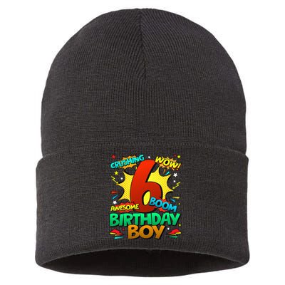 6th Birthday Comic Style 6 Year Old Gifts Sustainable Knit Beanie