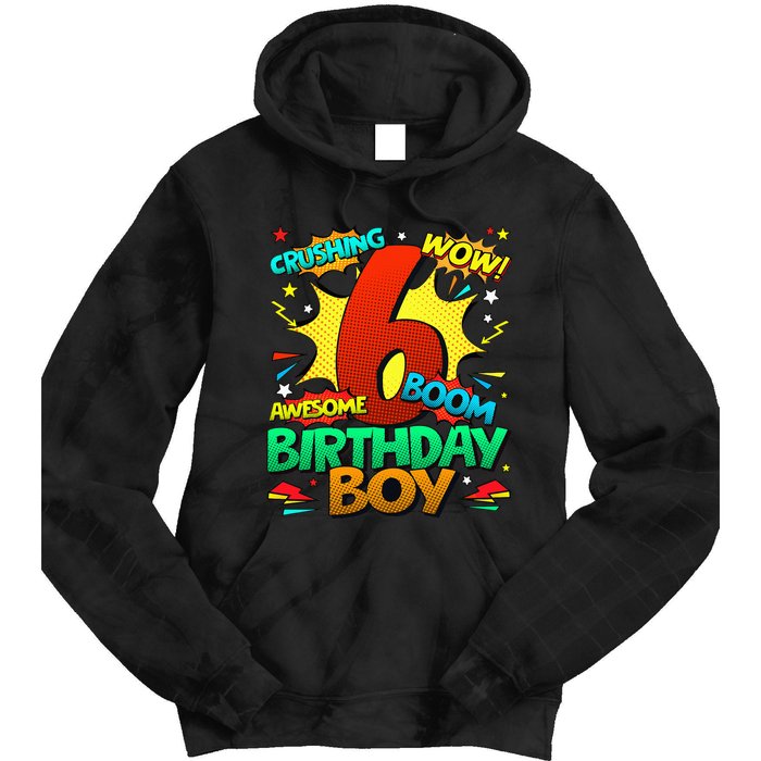 6th Birthday Comic Style 6 Year Old Gifts Tie Dye Hoodie