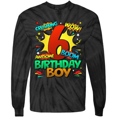 6th Birthday Comic Style 6 Year Old Gifts Tie-Dye Long Sleeve Shirt