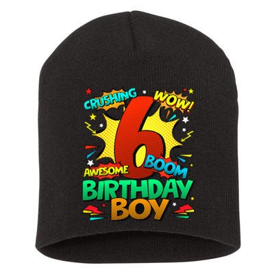 6th Birthday Comic Style 6 Year Old Gifts Short Acrylic Beanie