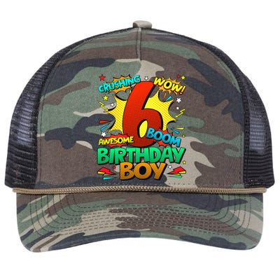 6th Birthday Comic Style 6 Year Old Gifts Retro Rope Trucker Hat Cap