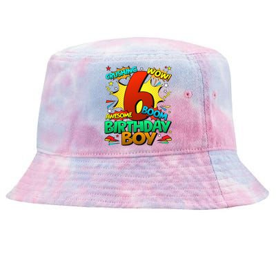 6th Birthday Comic Style 6 Year Old Gifts Tie-Dyed Bucket Hat