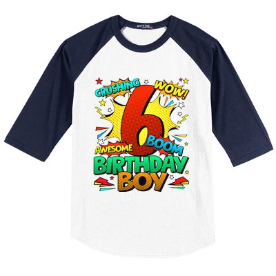 6th Birthday Comic Style 6 Year Old Gifts Baseball Sleeve Shirt