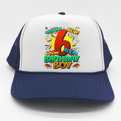 6th Birthday Comic Style 6 Year Old Gifts Trucker Hat