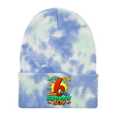 6th Birthday Comic Style 6 Year Old Gifts Tie Dye 12in Knit Beanie