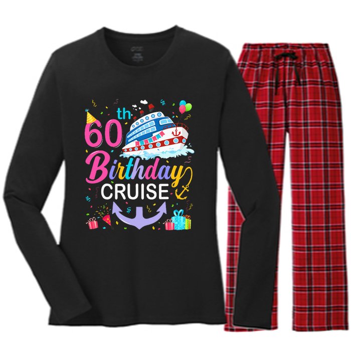 60th Birthday Cruise 60 Years Old Cruising Crew Bday Party Women's Long Sleeve Flannel Pajama Set 