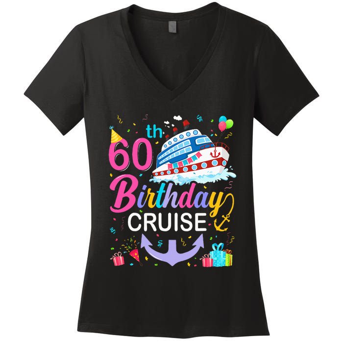 60th Birthday Cruise 60 Years Old Cruising Crew Bday Party Women's V-Neck T-Shirt