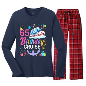 65th Birthday Cruise 65 Years Old Cruising Crew Bday Party Women's Long Sleeve Flannel Pajama Set 