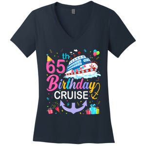 65th Birthday Cruise 65 Years Old Cruising Crew Bday Party Women's V-Neck T-Shirt