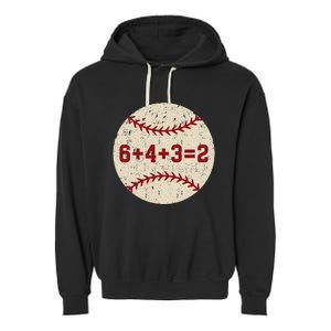 6+4+3=2 Baseball Double Play Retro Funny Baseball Player Garment-Dyed Fleece Hoodie