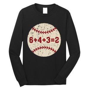 6+4+3=2 Baseball Double Play Retro Funny Baseball Player Long Sleeve Shirt