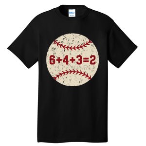 6+4+3=2 Baseball Double Play Retro Funny Baseball Player Tall T-Shirt