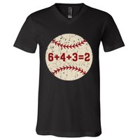 6+4+3=2 Baseball Double Play Retro Funny Baseball Player V-Neck T-Shirt