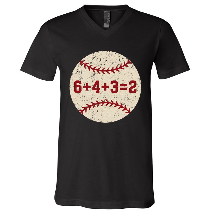 6+4+3=2 Baseball Double Play Retro Funny Baseball Player V-Neck T-Shirt