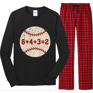 6+4+3=2 Baseball Double Play Retro Funny Baseball Player Long Sleeve Pajama Set