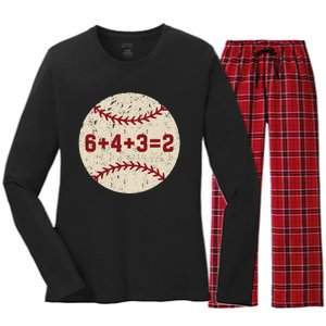 6+4+3=2 Baseball Double Play Retro Funny Baseball Player Women's Long Sleeve Flannel Pajama Set 