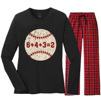 6+4+3=2 Baseball Double Play Retro Funny Baseball Player Women's Long Sleeve Flannel Pajama Set 