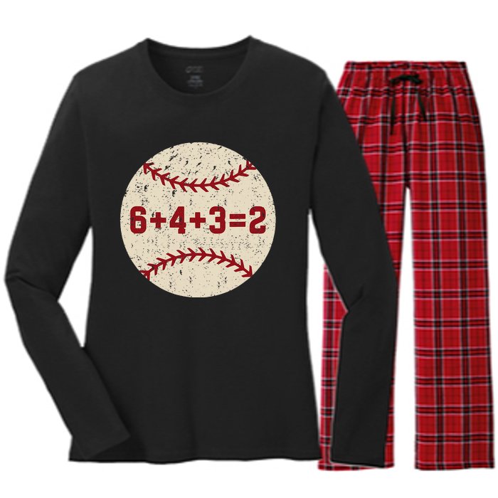 6+4+3=2 Baseball Double Play Retro Funny Baseball Player Women's Long Sleeve Flannel Pajama Set 