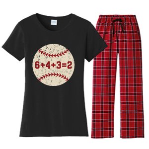 6+4+3=2 Baseball Double Play Retro Funny Baseball Player Women's Flannel Pajama Set