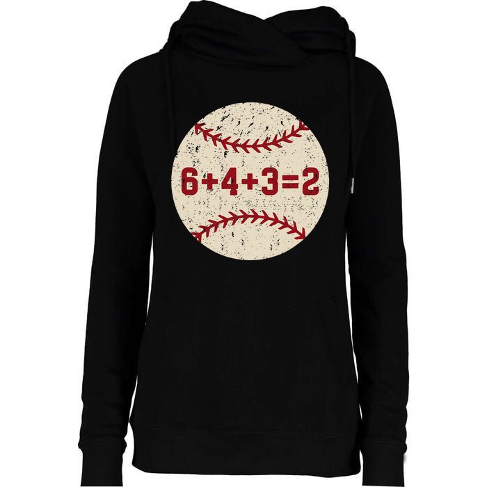 6+4+3=2 Baseball Double Play Retro Funny Baseball Player Womens Funnel Neck Pullover Hood