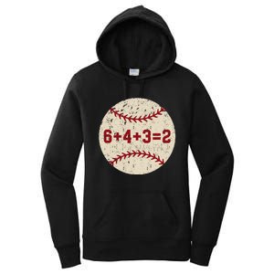 6+4+3=2 Baseball Double Play Retro Funny Baseball Player Women's Pullover Hoodie