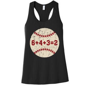 6+4+3=2 Baseball Double Play Retro Funny Baseball Player Women's Racerback Tank