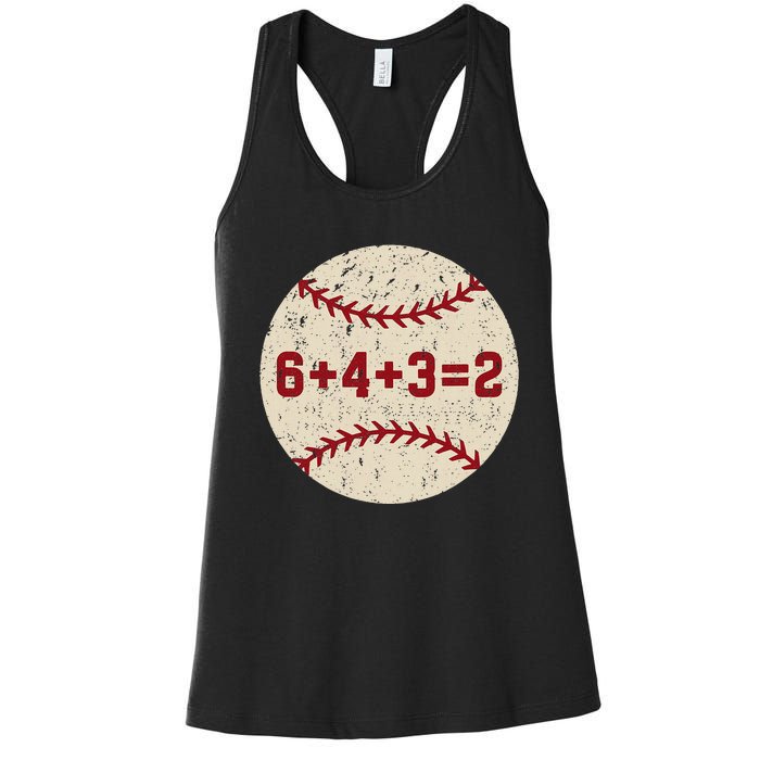 6+4+3=2 Baseball Double Play Retro Funny Baseball Player Women's Racerback Tank