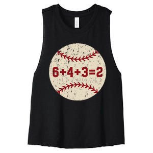 6+4+3=2 Baseball Double Play Retro Funny Baseball Player Women's Racerback Cropped Tank