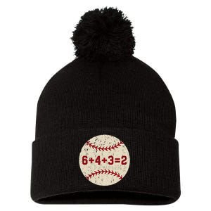 6+4+3=2 Baseball Double Play Retro Funny Baseball Player Pom Pom 12in Knit Beanie