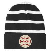 6+4+3=2 Baseball Double Play Retro Funny Baseball Player Striped Beanie with Solid Band